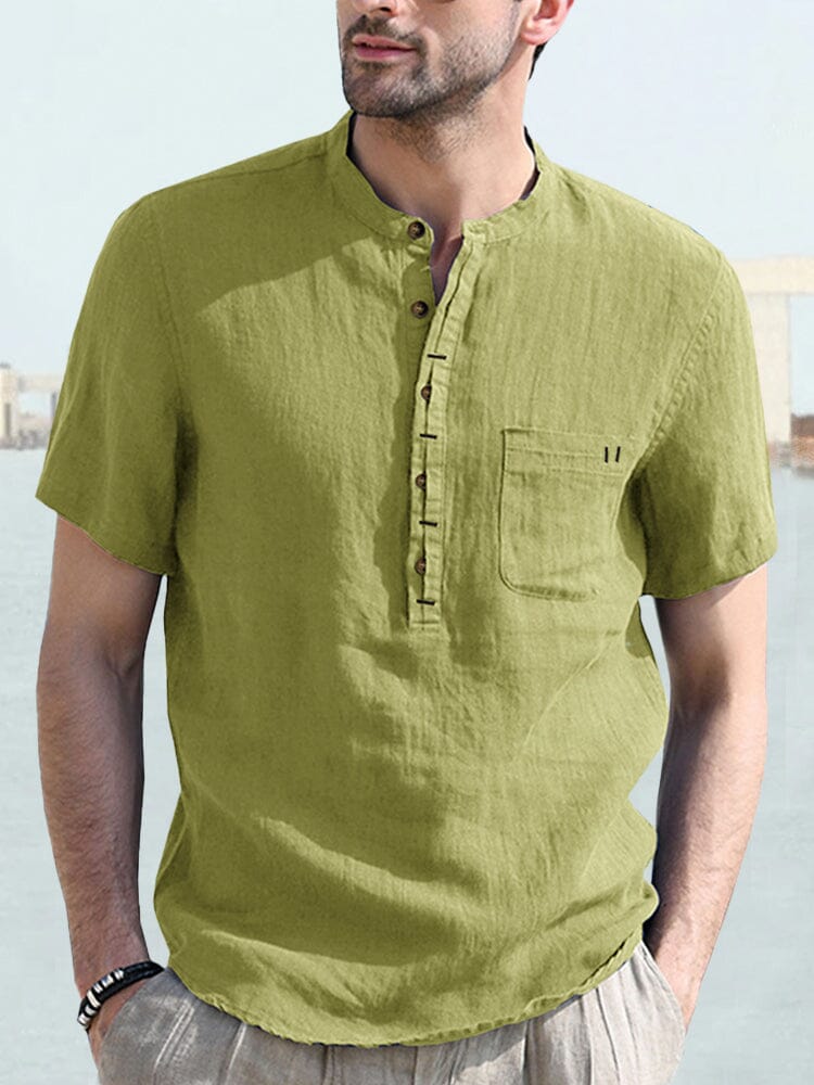 Men's Casual Half Button Cotton Linen Shirt