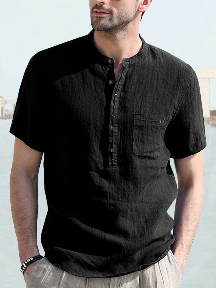 Men's Casual Half Button Cotton Linen Shirt