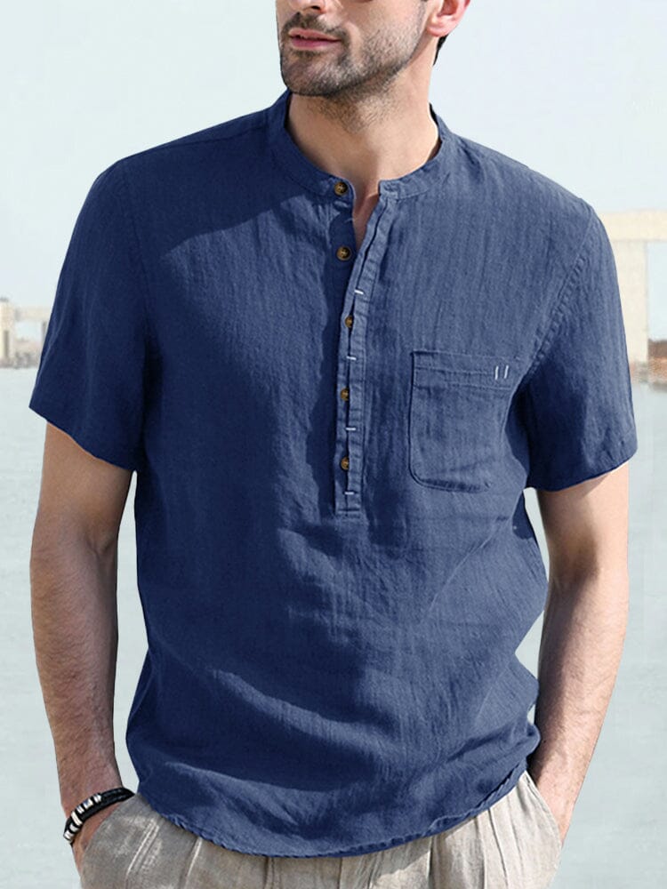 Men's Casual Half Button Cotton Linen Shirt
