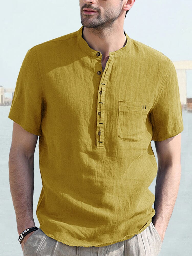 Men's Casual Half Button Cotton Linen Shirt