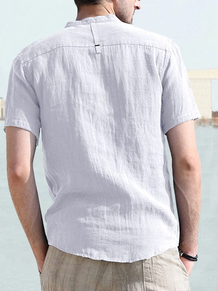 Men's Casual Half Button Cotton Linen Shirt