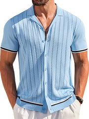 Men's Casual Striped Button-Down Knit Shirt