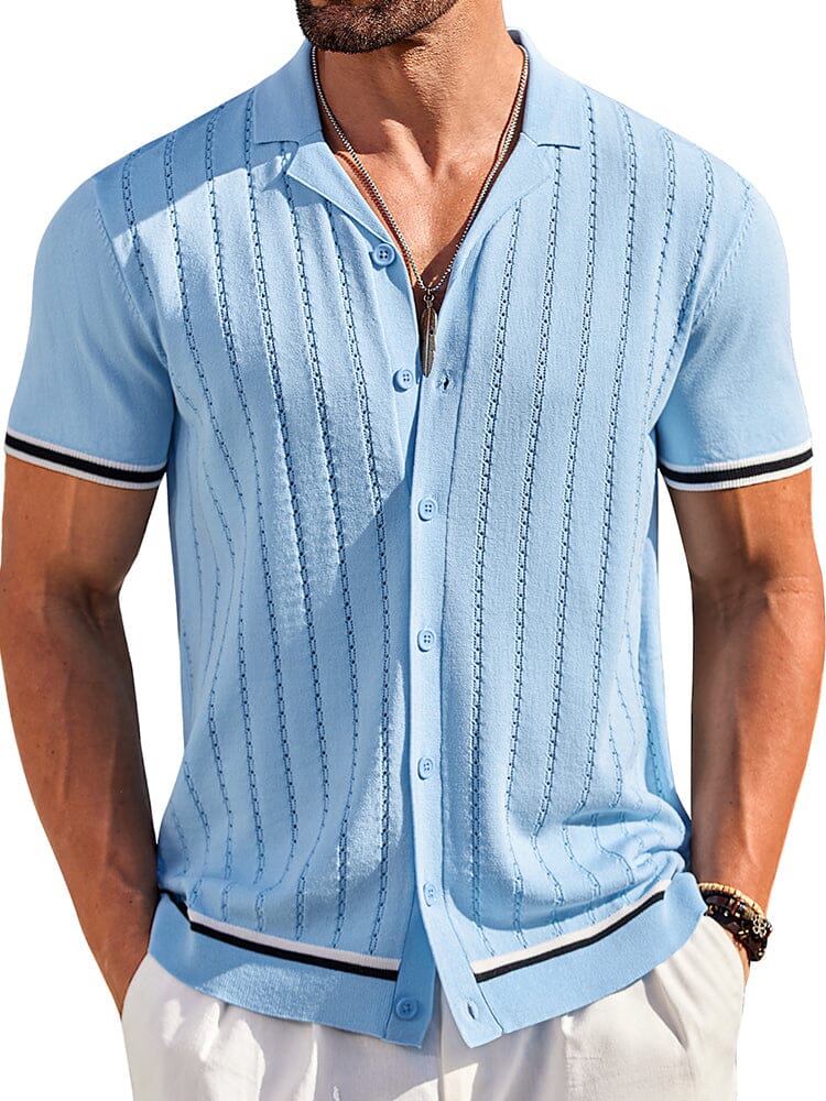 Men's Casual Striped Button-Down Knit Shirt