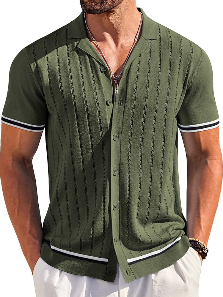 Men's Casual Striped Button-Down Knit Shirt