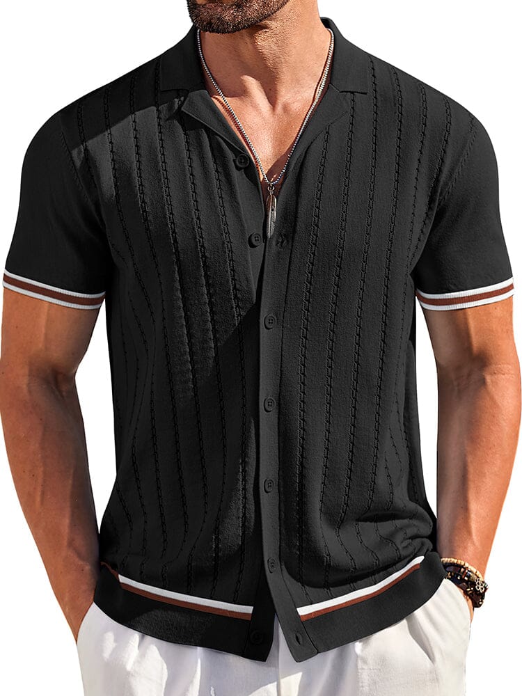 Men's Casual Striped Button-Down Knit Shirt