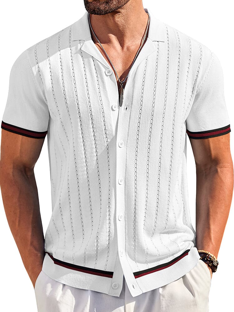 Men's Casual Striped Button-Down Knit Shirt