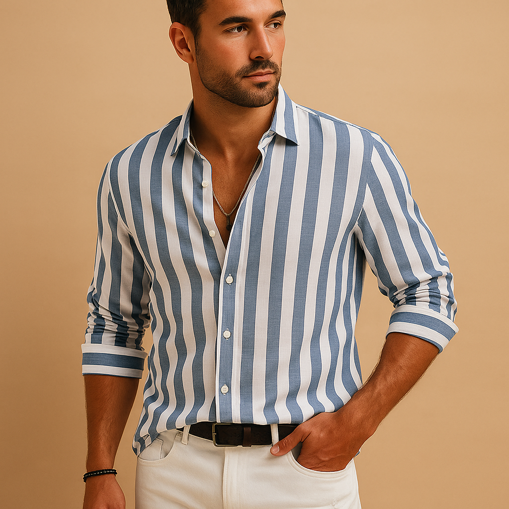 Men's Classic Striped Long Sleeve Button-Down Shirt