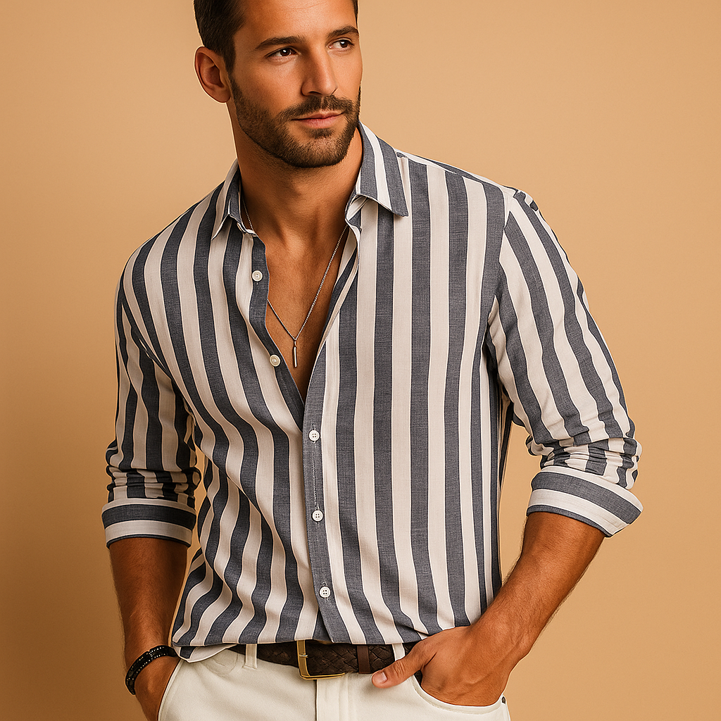 Men's Classic Striped Long Sleeve Button-Down Shirt