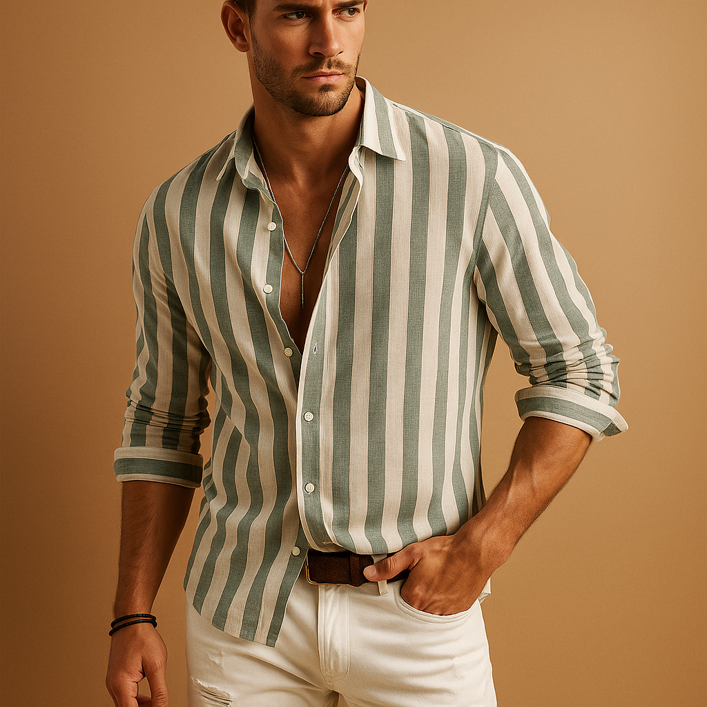 Men's Classic Striped Long Sleeve Button-Down Shirt