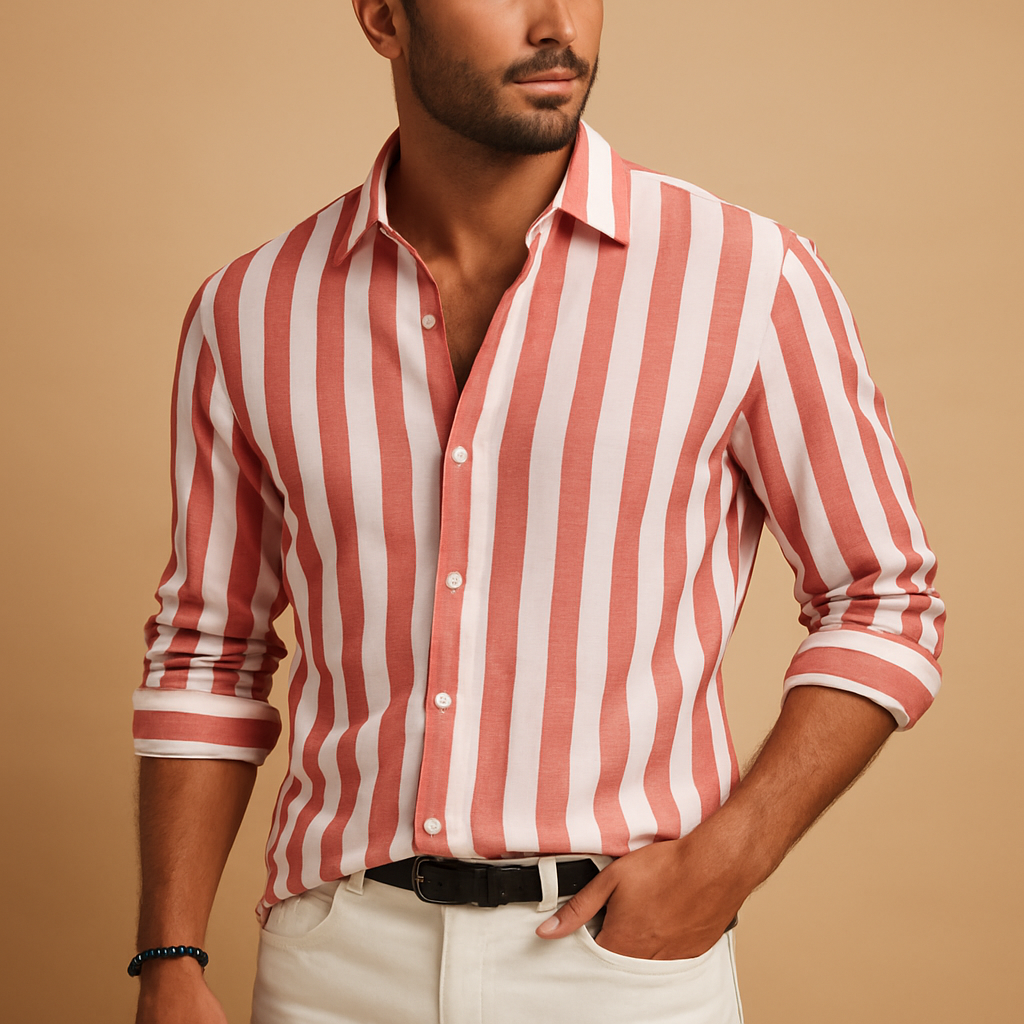 Men's Classic Striped Long Sleeve Button-Down Shirt