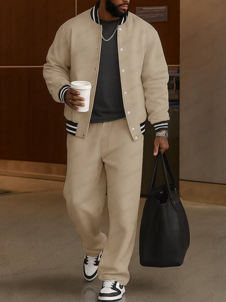 Men's Classic Striped Trim Jacket and Pants Set