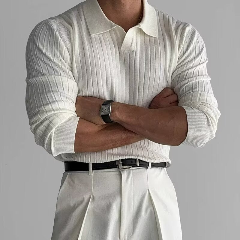 Men's Classic V-Neck Long Sleeve Polo Shirt
