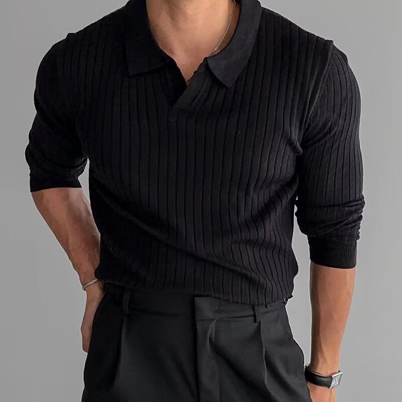 Men's Classic V-Neck Long Sleeve Polo Shirt