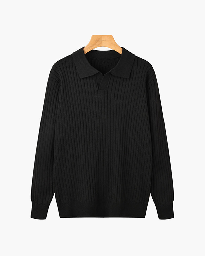 Men's Classic V-Neck Long Sleeve Polo Shirt