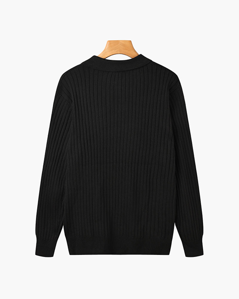 Men's Classic V-Neck Long Sleeve Polo Shirt