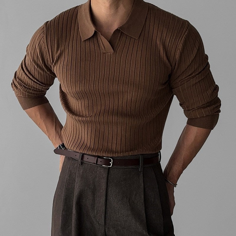 Men's Classic V-Neck Long Sleeve Polo Shirt