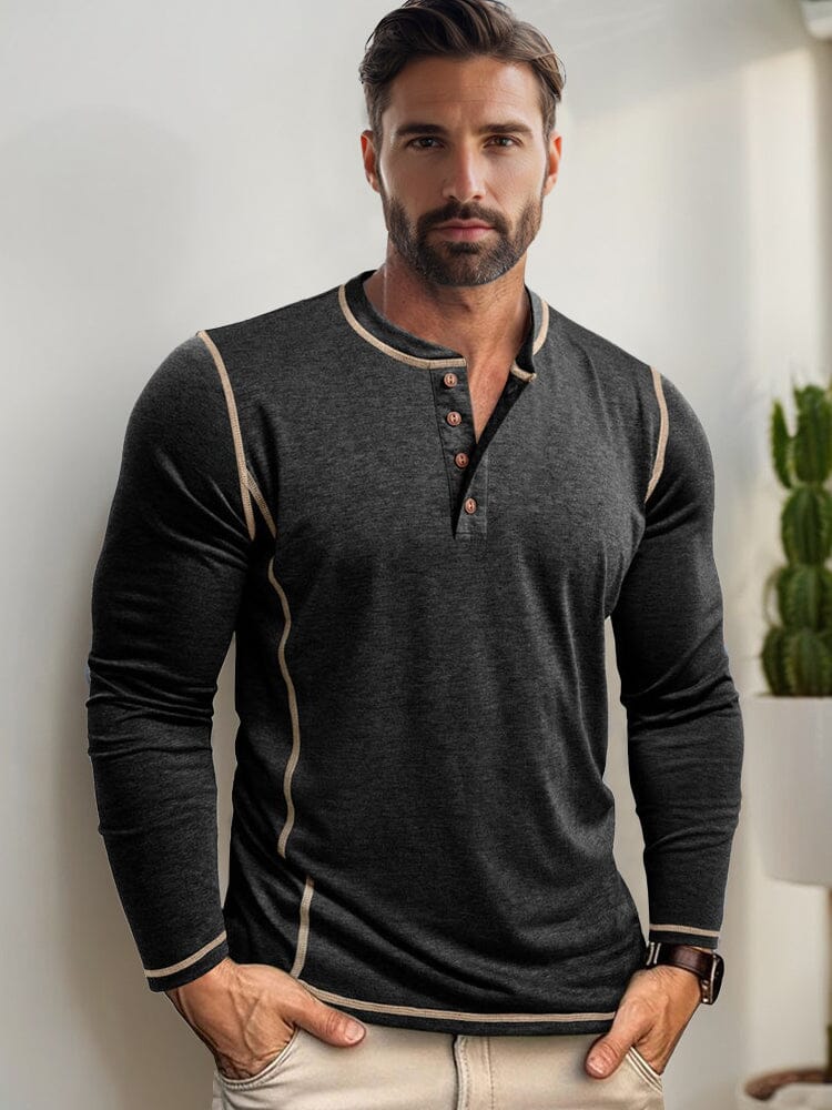Men's Contrast Stitching Casual Button-Down Shirt