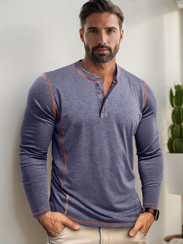 Men's Contrast Stitching Casual Button-Down Shirt