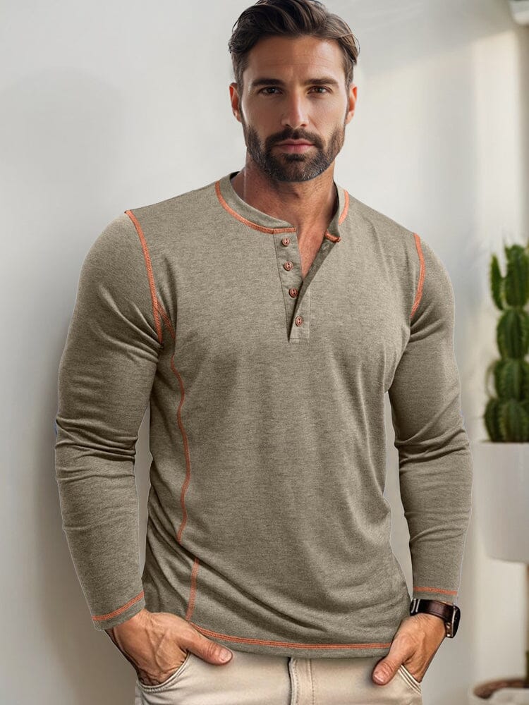 Men's Contrast Stitching Casual Button-Down Shirt