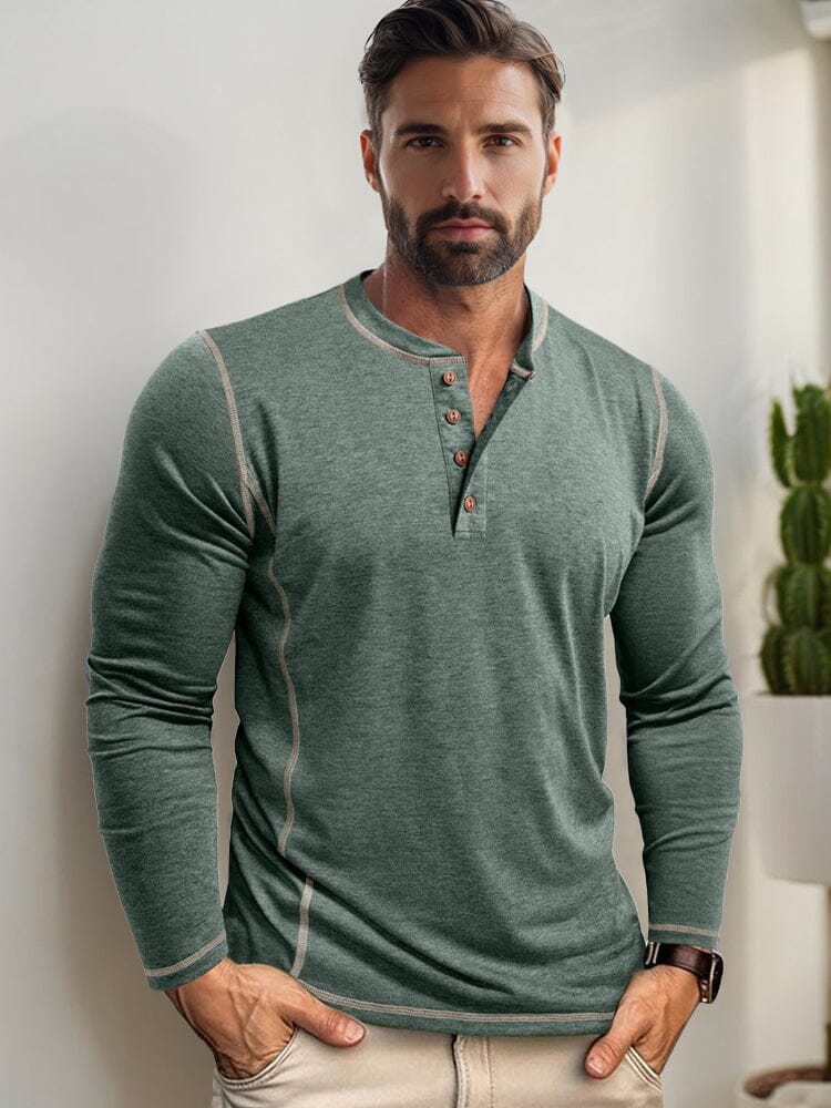 Men's Contrast Stitching Casual Button-Down Shirt