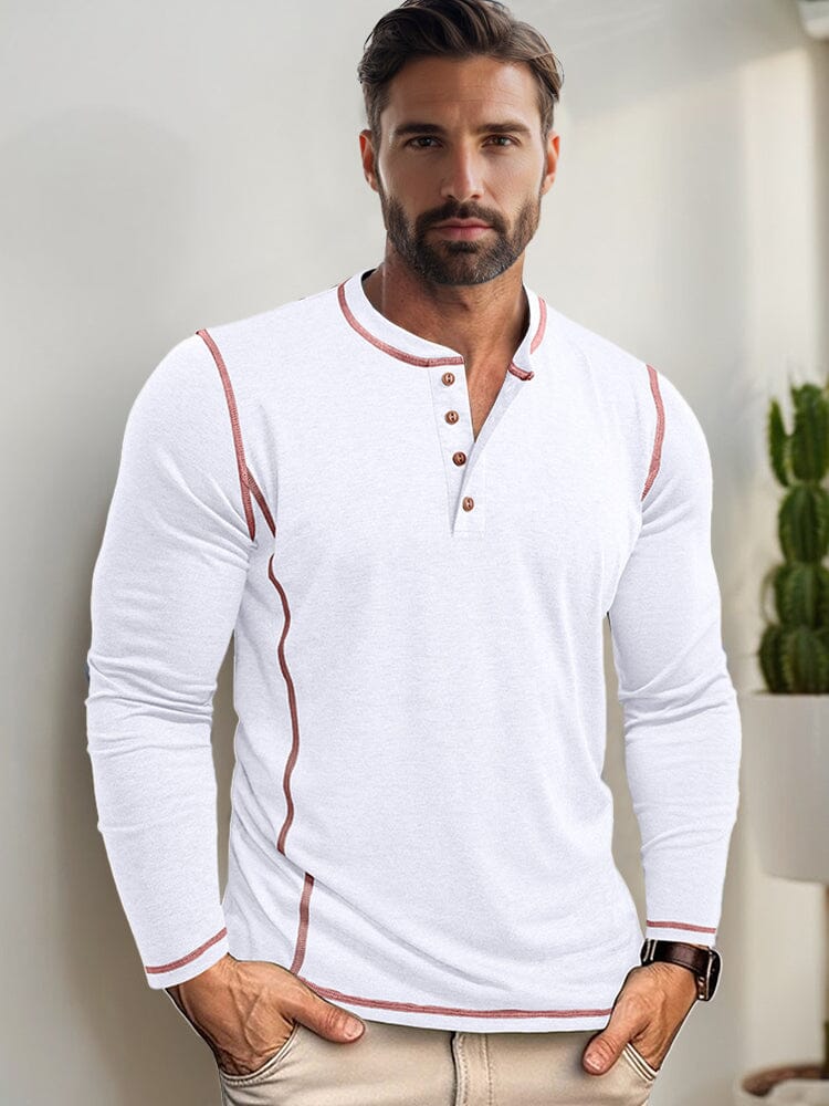 Men's Contrast Stitching Casual Button-Down Shirt