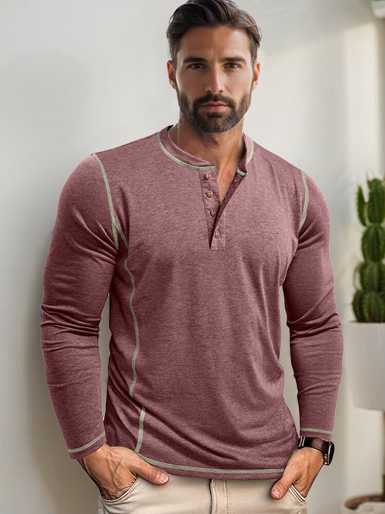 Men's Contrast Stitching Casual Button-Down Shirt