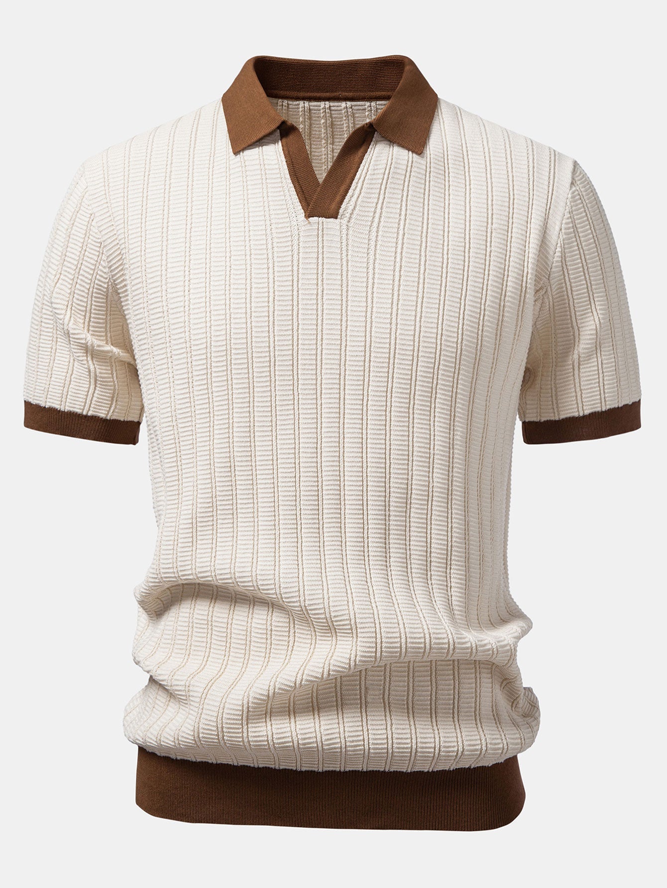 Men's Contrast Textured Johnny Collar Polo Set