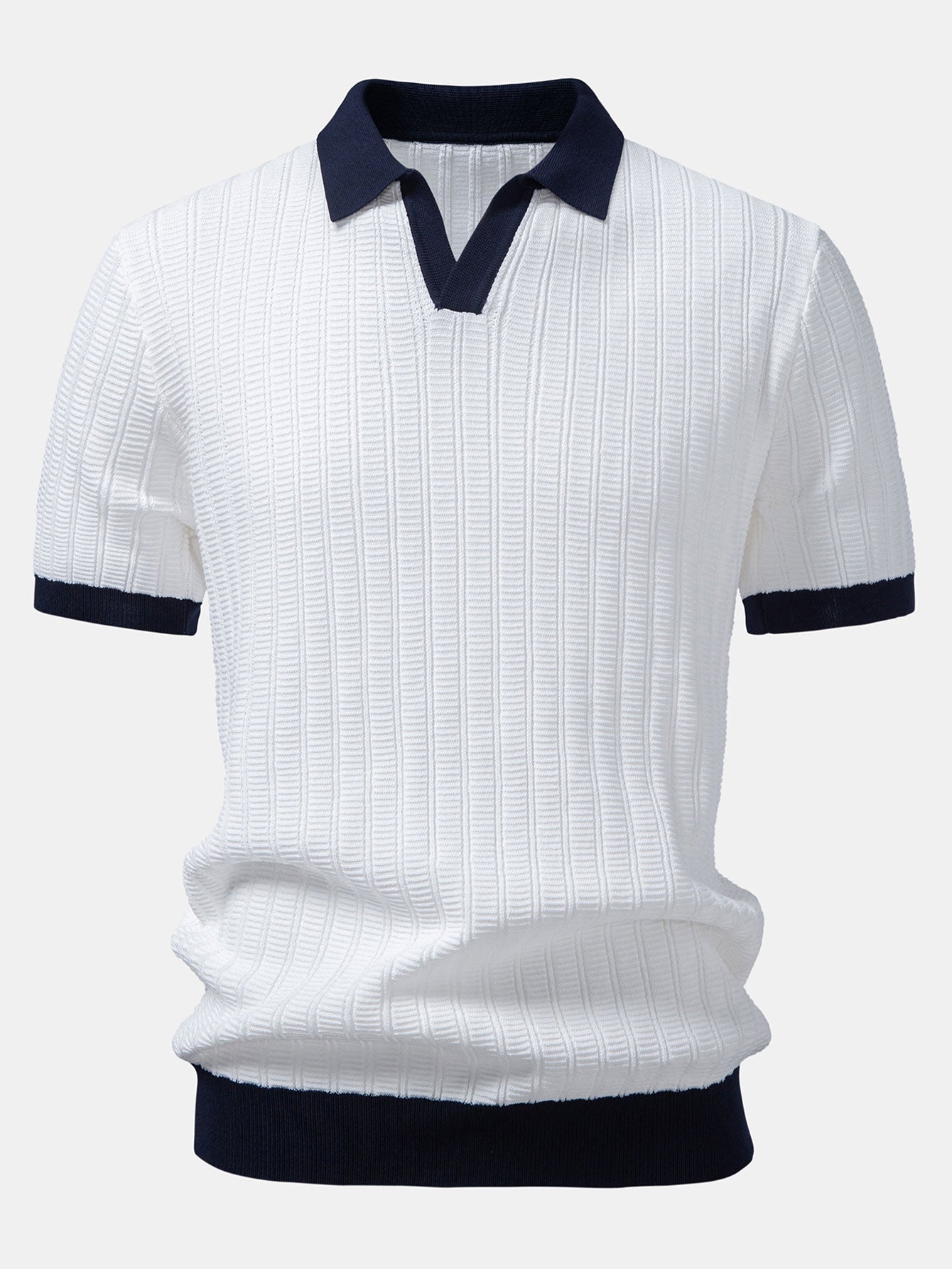 Men's Contrast Textured Johnny Collar Polo Set
