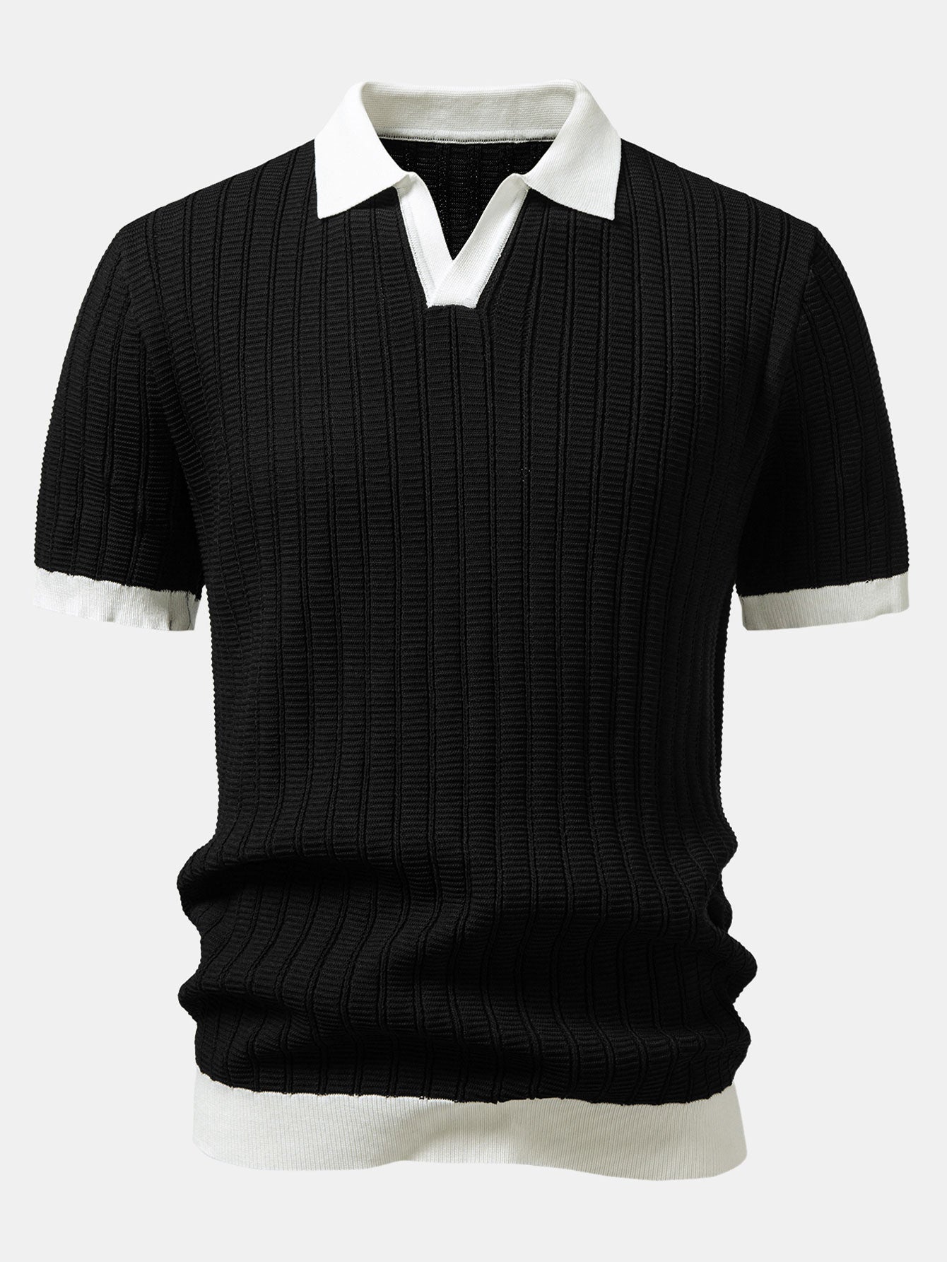 Men's Contrast Textured Johnny Collar Polo Set