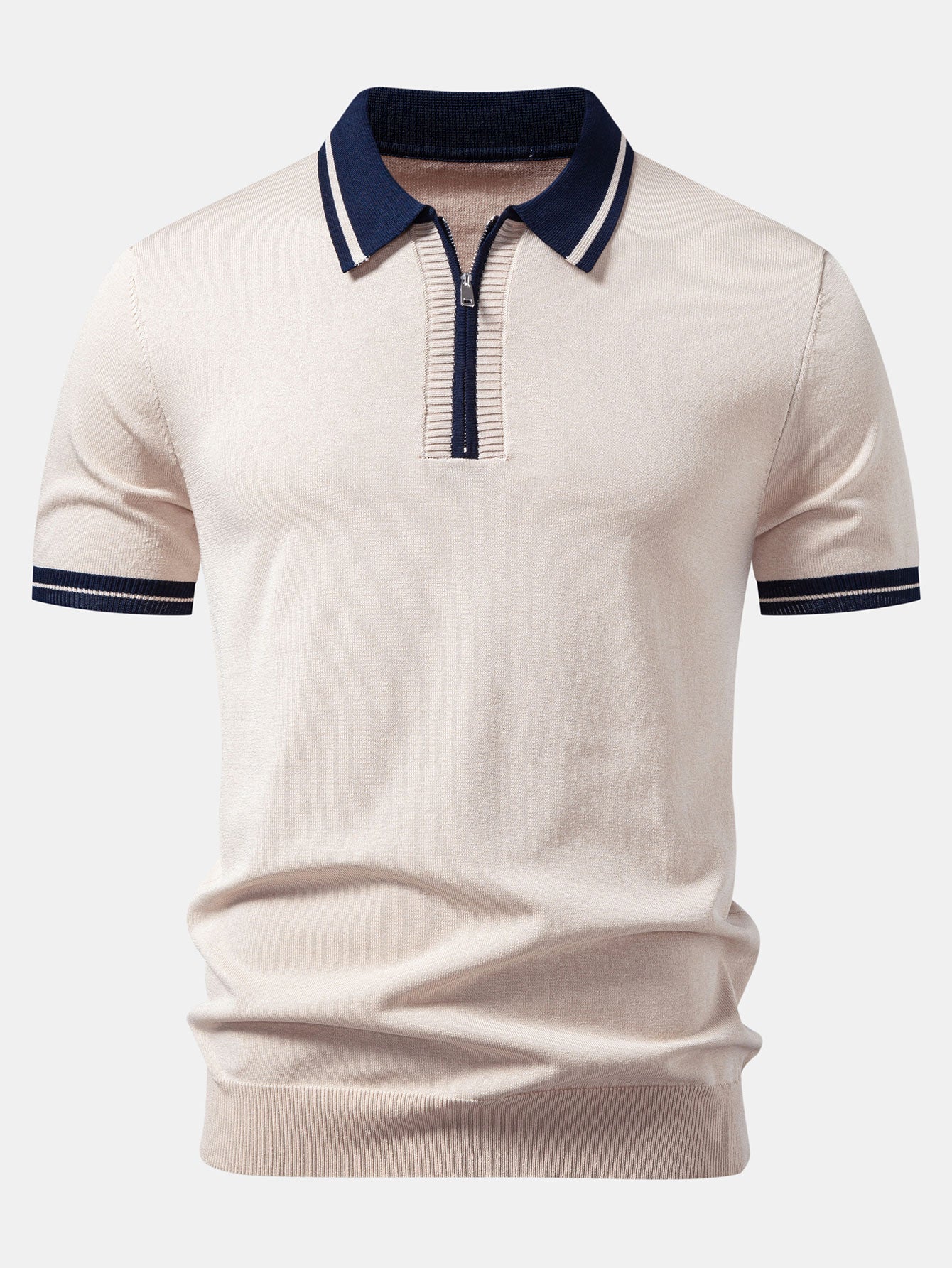 Men's Contrast Trim Knit Polo and Tapered Trousers Set