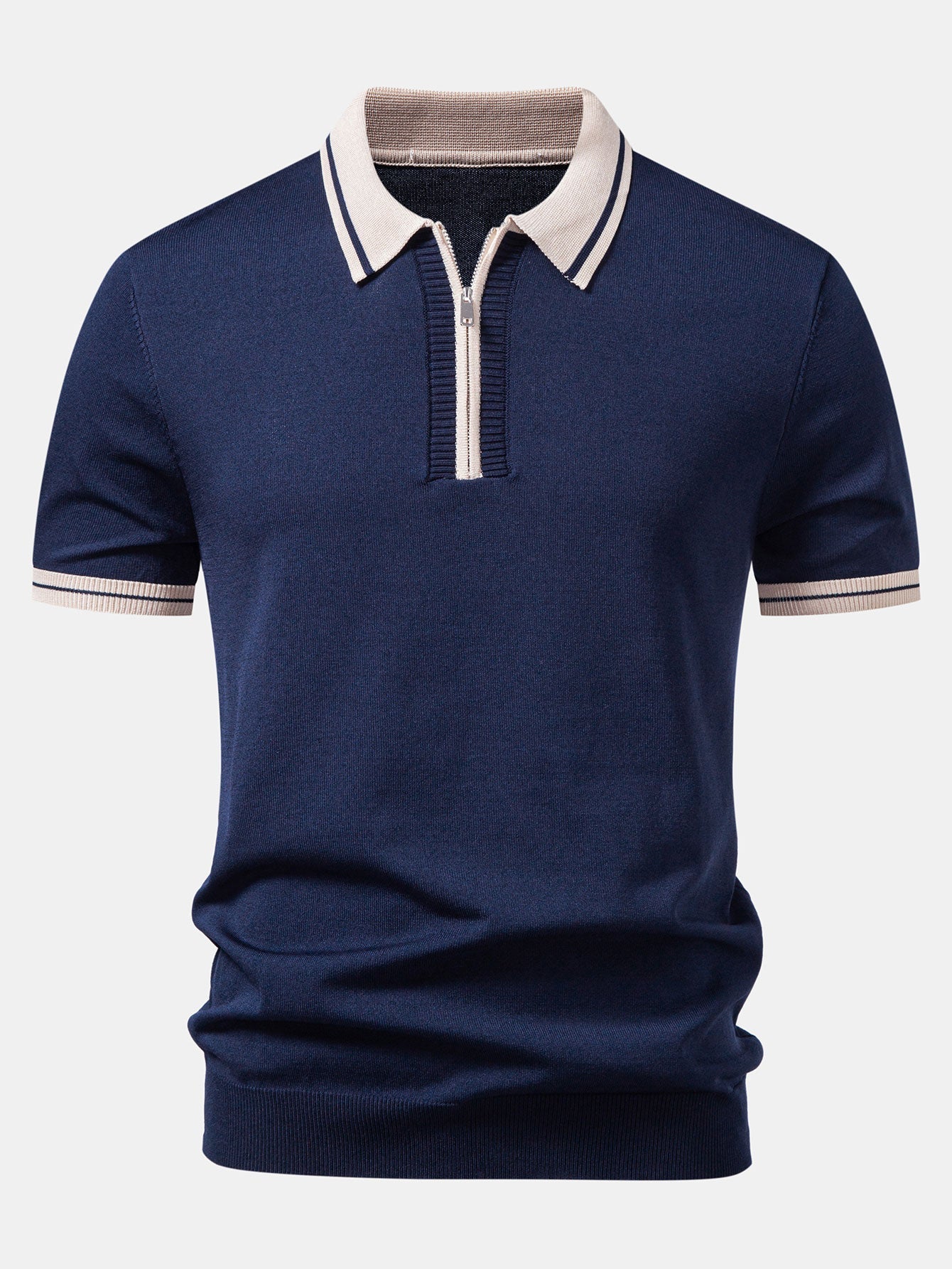 Men's Contrast Trim Knit Polo and Tapered Trousers Set
