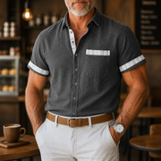 Men's Contrast Trim Short Sleeve Button-Down Shirt