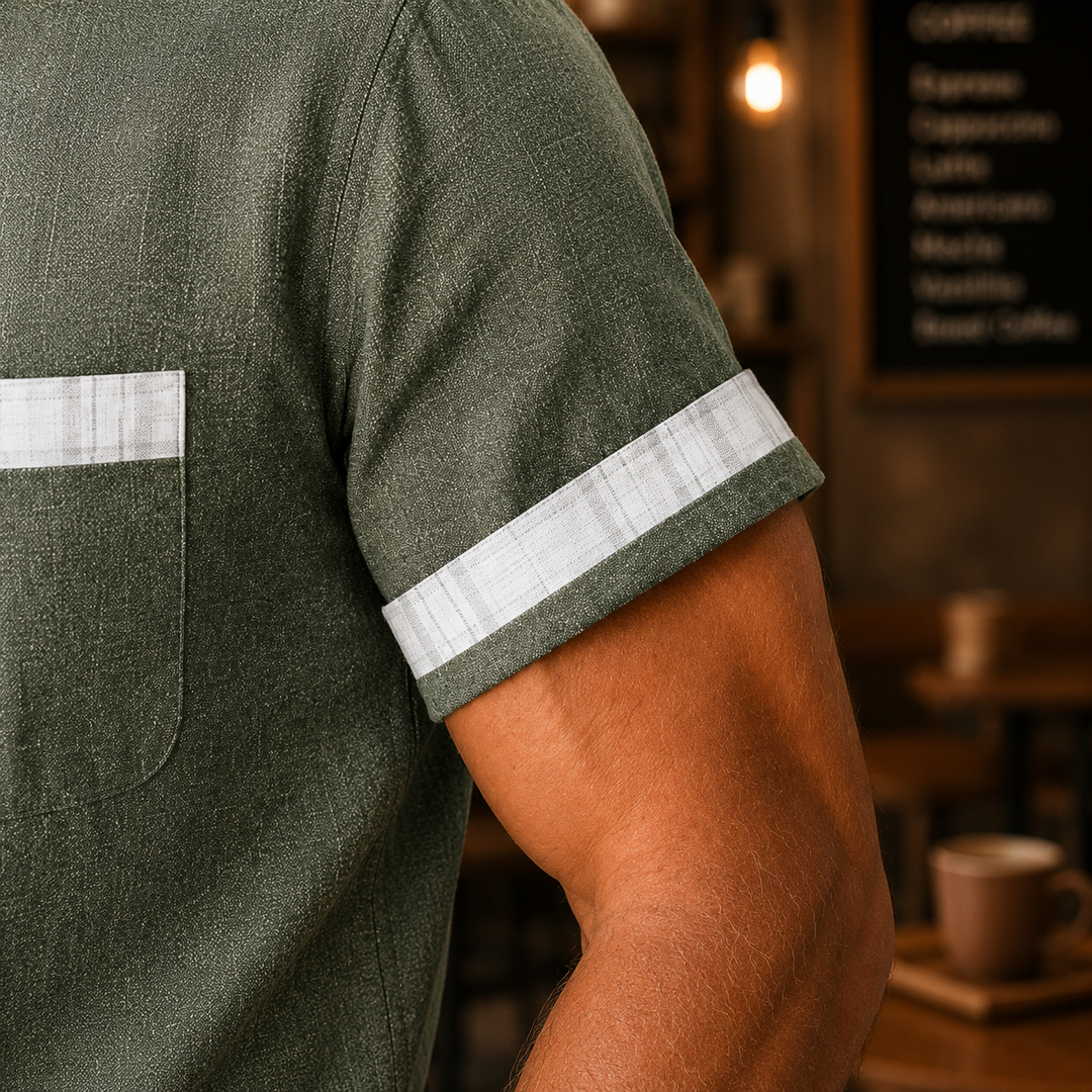 Men's Contrast Trim Short Sleeve Button-Down Shirt