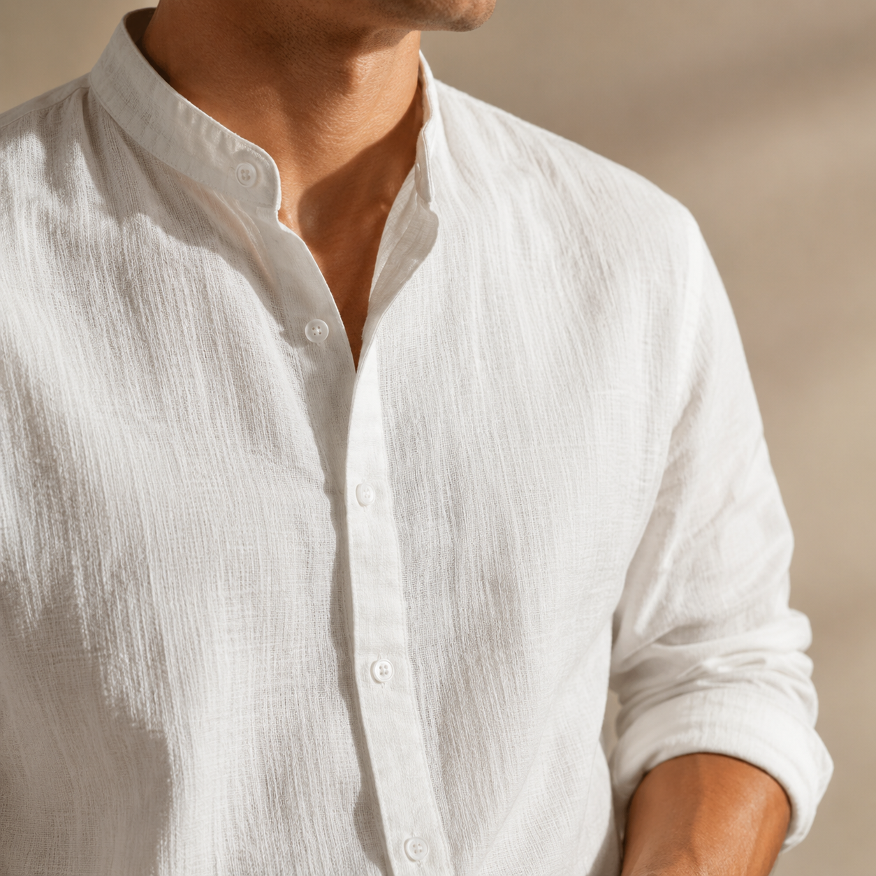 Men's Cotton-Blend Henley Button-Down Shirt