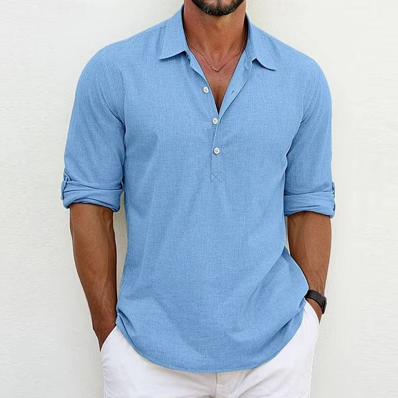 Men's Cotton-Linen Half-Button Popover Shirt