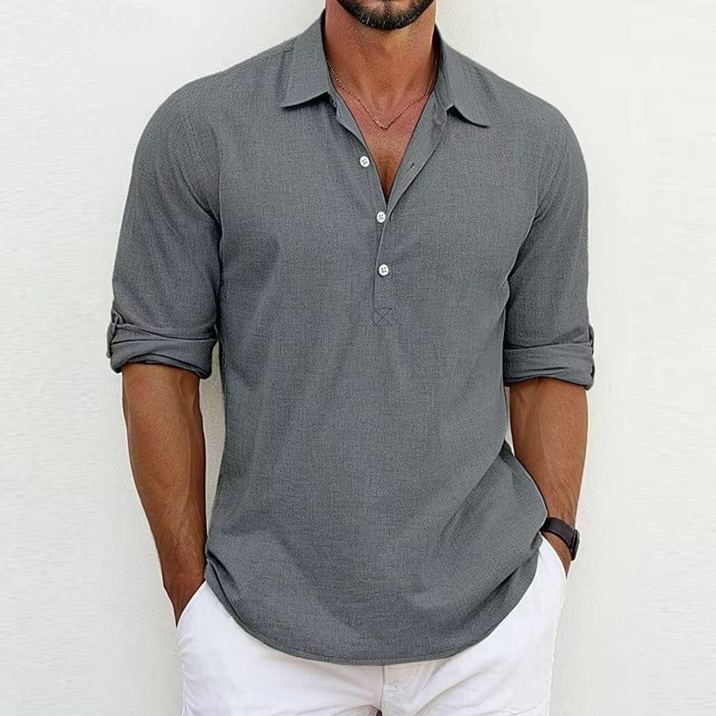 Men's Cotton-Linen Half-Button Popover Shirt