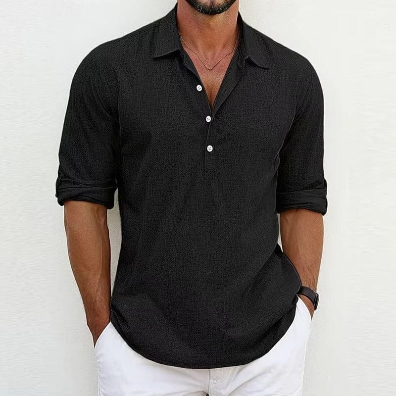 Men's Cotton-Linen Half-Button Popover Shirt