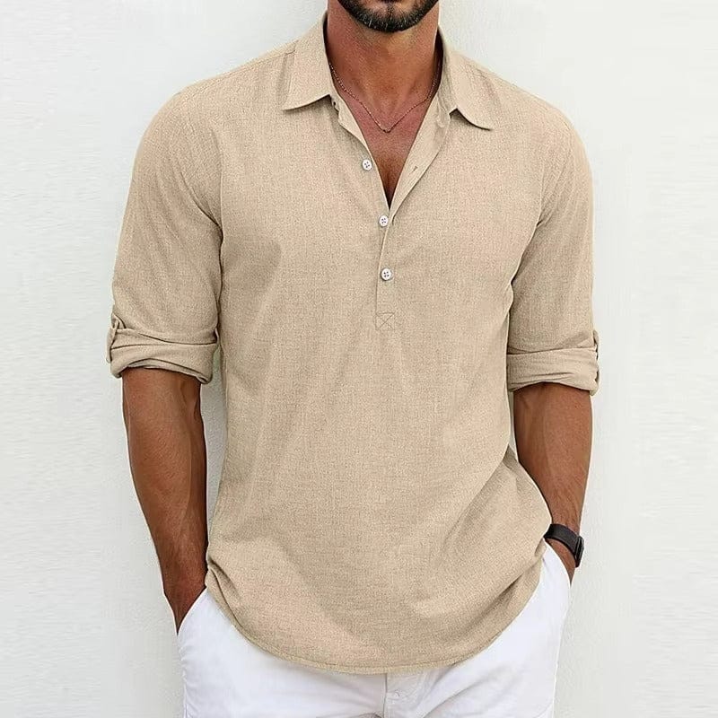 Men's Cotton-Linen Half-Button Popover Shirt