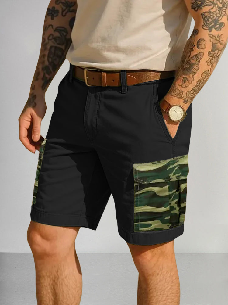 Men's Cotton Cargo Shorts with Camouflage Splicing