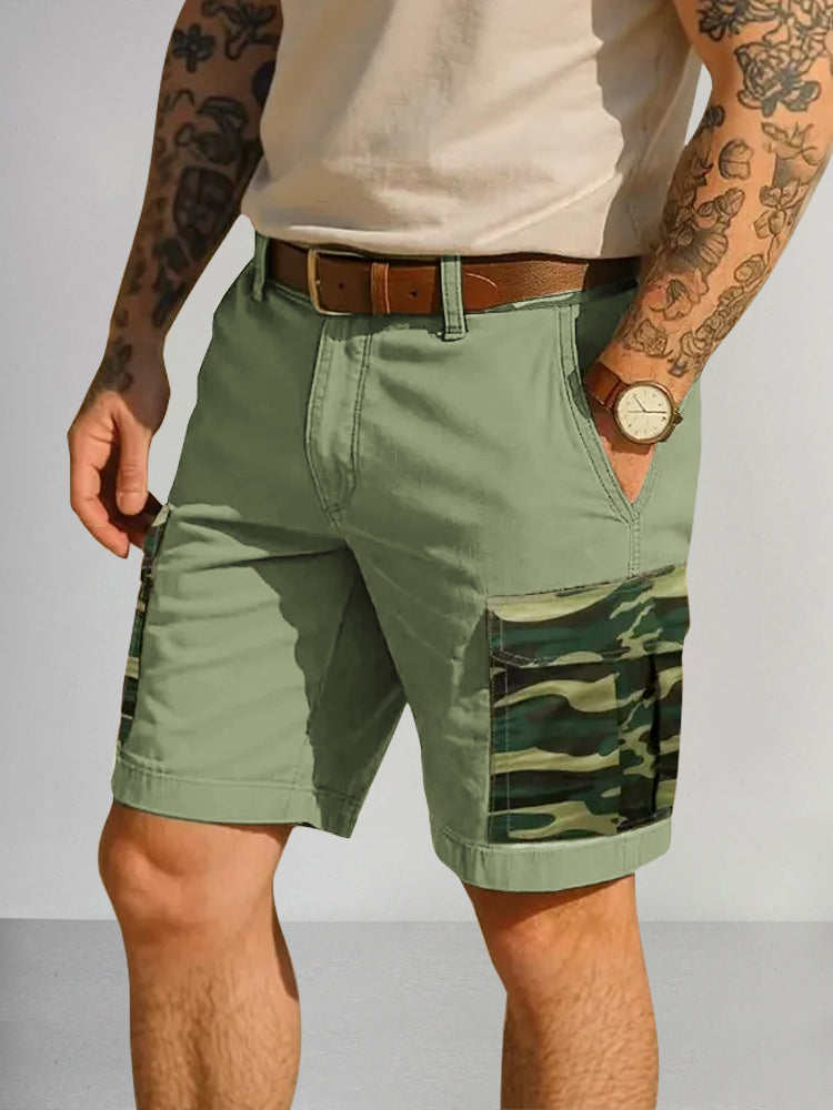 Men's Cotton Cargo Shorts with Camouflage Splicing