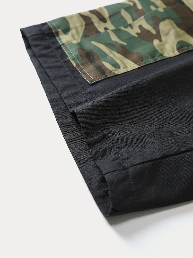 Men's Cotton Cargo Shorts with Camouflage Splicing