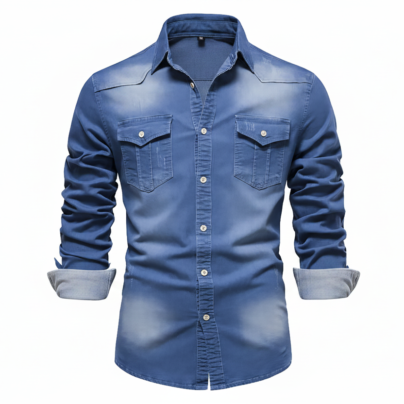 Men's Cotton Denim Button-Down Shirt