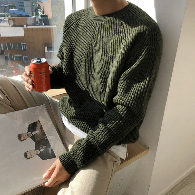 Men's Cotton Knit Raglan Sleeve Sweater