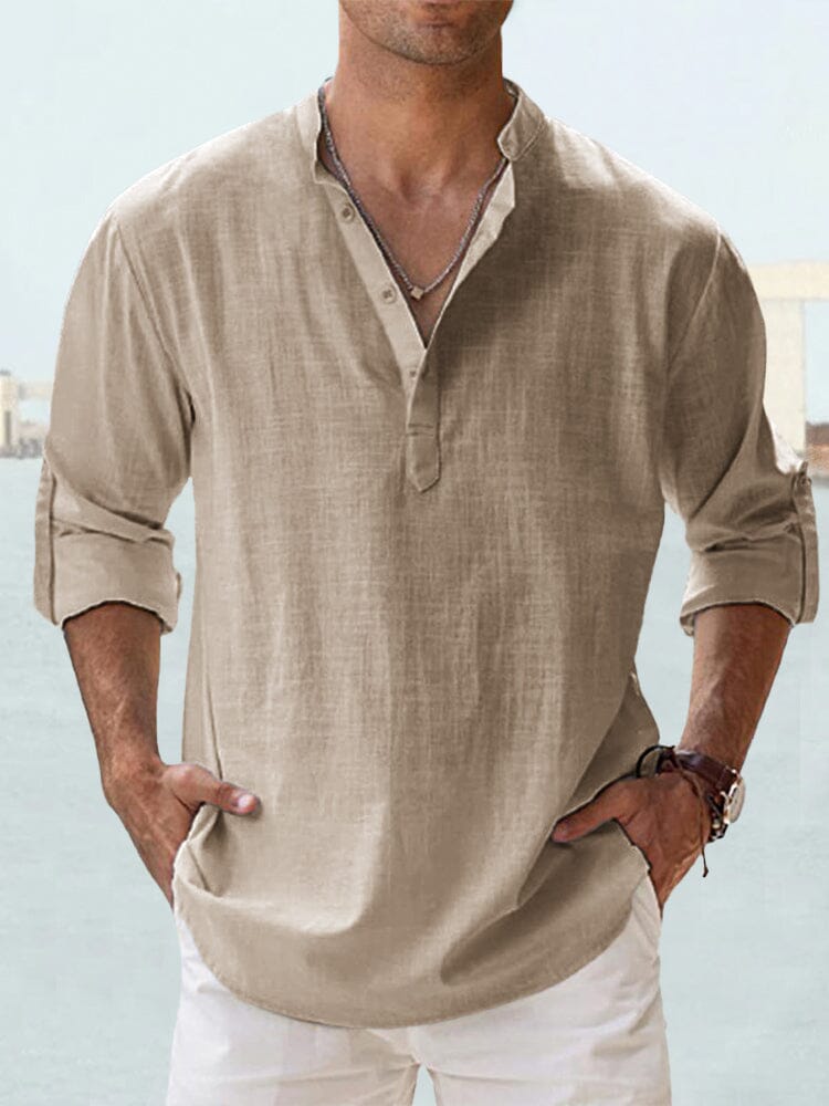 Men's Cotton Linen Casual Button-Down Shirt