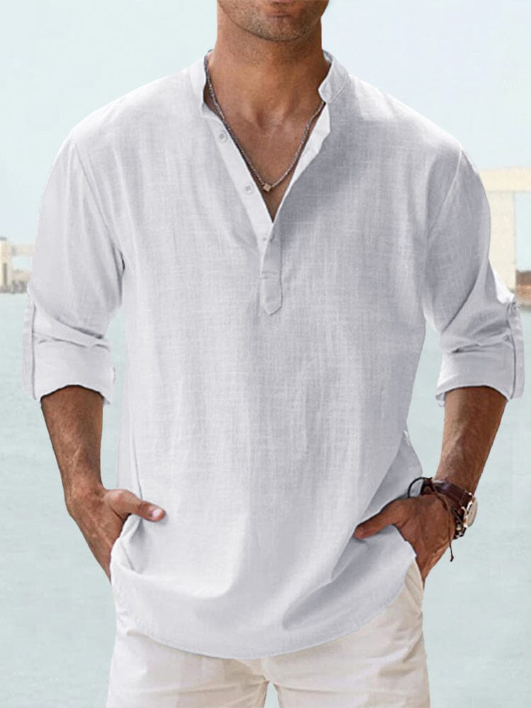 Men's Cotton Linen Casual Button-Down Shirt