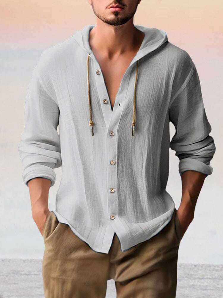 Men's Cotton Linen Long Sleeve Hooded Top