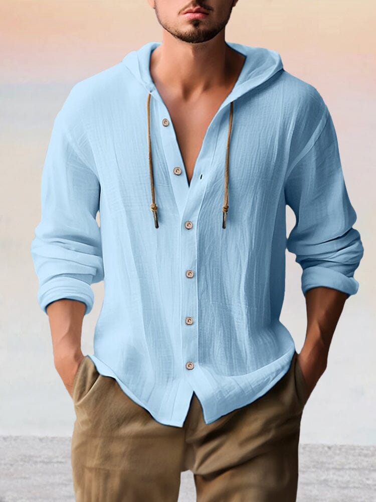 Men's Cotton Linen Long Sleeve Hooded Top