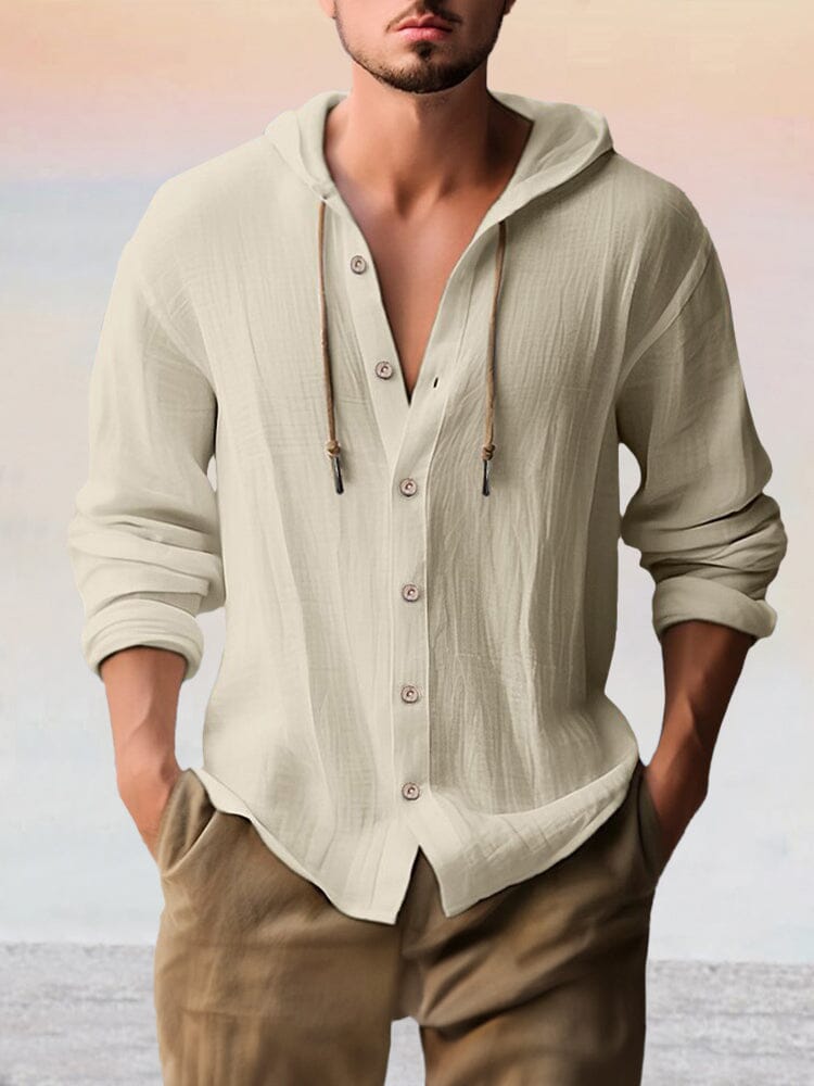 Men's Cotton Linen Long Sleeve Hooded Top