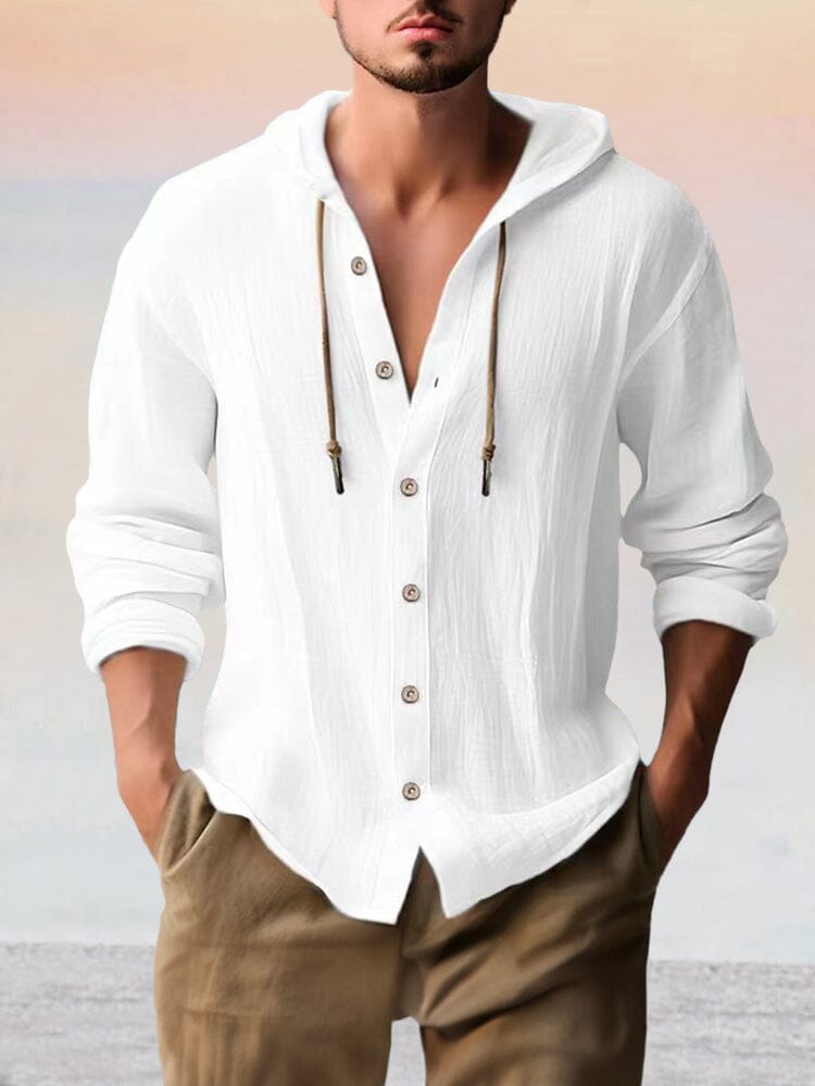 Men's Cotton Linen Long Sleeve Hooded Top