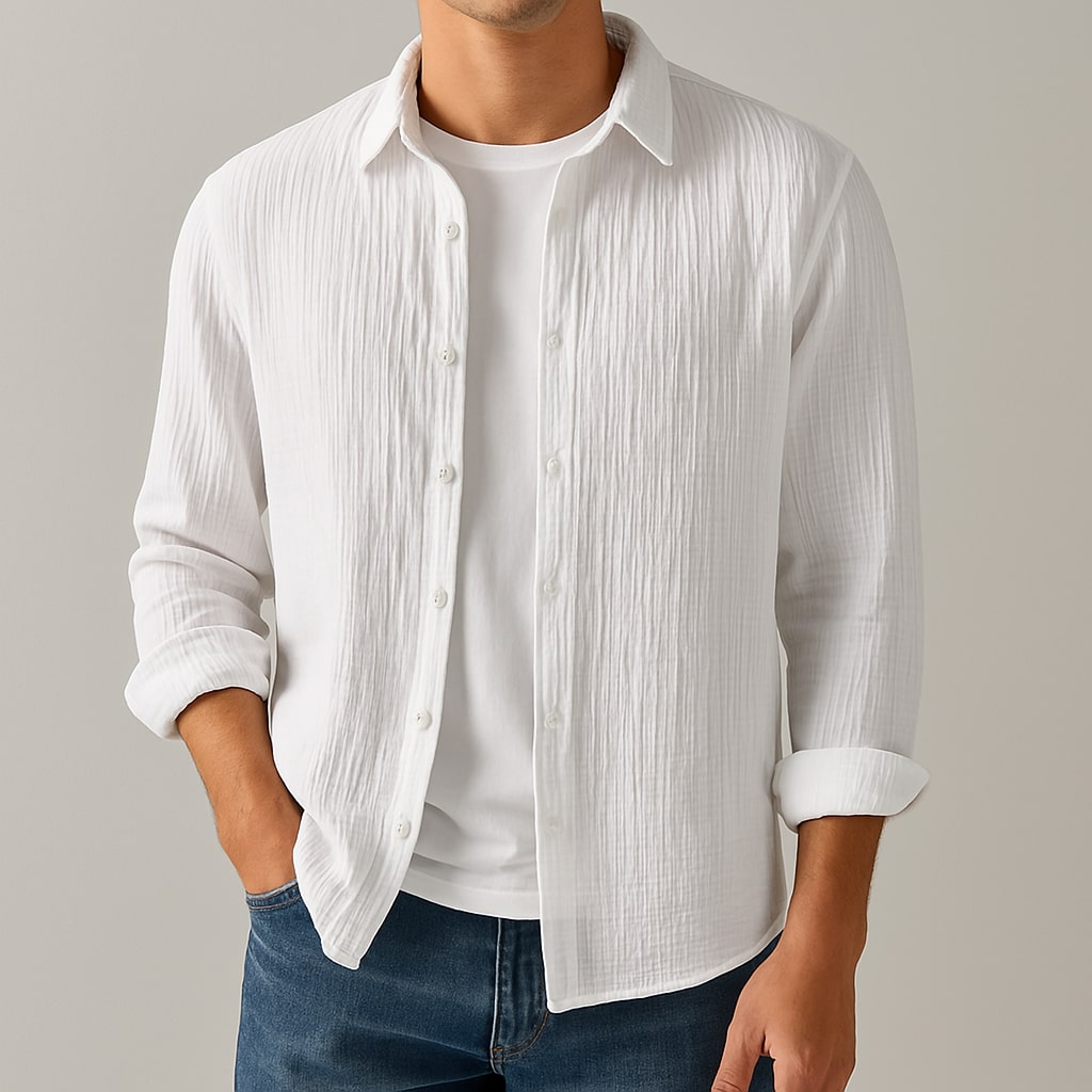 Men's Double-Layer Gauze Cotton Button-Down Shirt